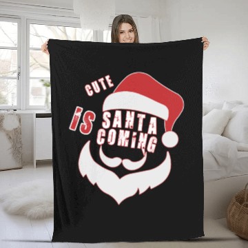 Discover Christmas Cute Santa Is Coming Santa Candy Cane Fleece Blankets