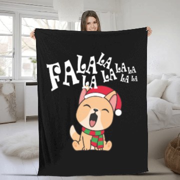 Discover Cute Christmas Dog Singing Fa la la la Song Fleece Blankets