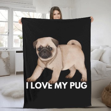 Discover I Love My Pug - Cute Kawaii Funny Dog Fleece Blankets