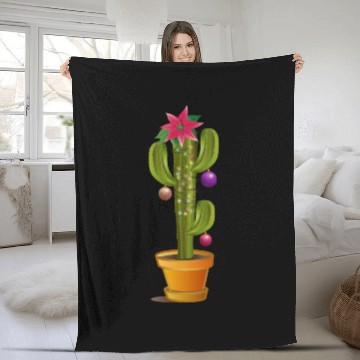 Discover Cactus decorated for Christmas with poinsettia Fleece Blankets