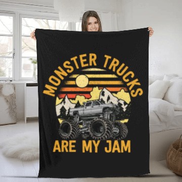 Discover Monster Trucks Are My Jam Vintage Retro Fleece Blankets