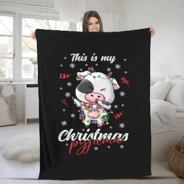 Discover Winter Christmas Pyjama Cow Fleece Blankets