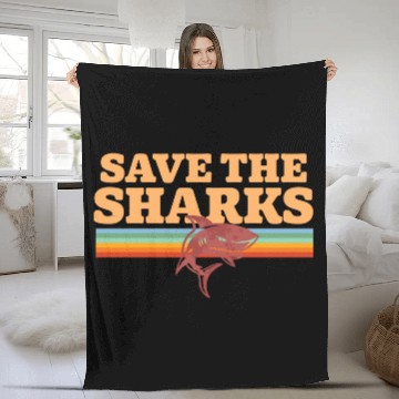 Discover Retro Vintage Shark Save The Sharks Awareness Fleece Blankets