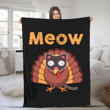 Discover Meow Turkey Cat Mask Thanksgiving Family Dinner Fleece Blankets