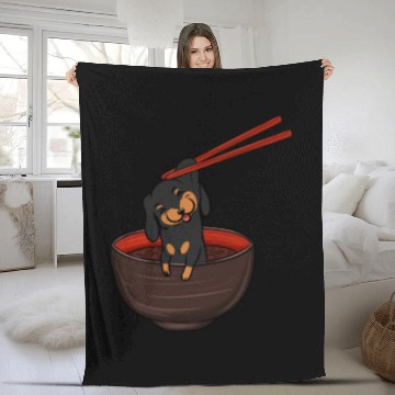 Discover Dachshund Dipping Noodles Fleece Blankets