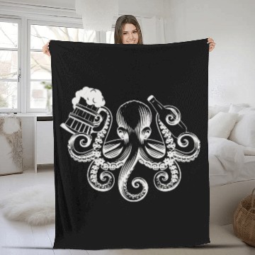 Discover Octopus Beer Drinking Men Beer Lover Fleece Blankets