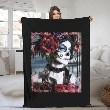 Discover Beauty Dance Macabre Sugar Skull Girl Fleece Blankets