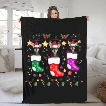 Discover Miniature Pinscher Christmas Lights Funny Xmas Fleece Blankets