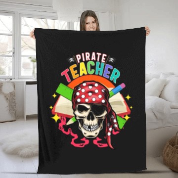 Discover Halloween Teacher Fleece Blankets, Pirate Teacher Skull