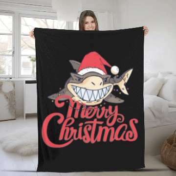 Discover Cute Shark Cheeky In The Ocean For Christmas X-mas Fleece Blankets
