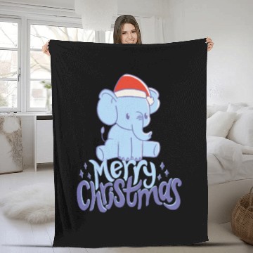 Discover Cute Elephant In Blue For Christmas Merry X-mas Fleece Blankets