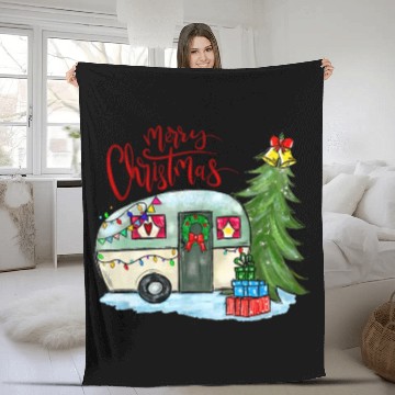 Discover Merry Christmas Happy Camper Funny Camping Life Fleece Blankets