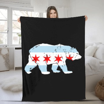 Discover City Of Chicago Flag Bear Lover Classic Fleece Blankets