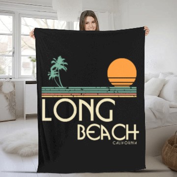 Discover Vintage Long Beach California Fleece Blankets