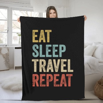 Discover Eat Sleep Travel Repeat Traveling Fleece Blankets