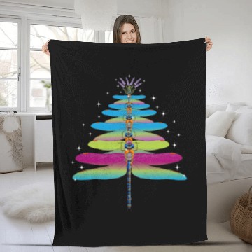 Discover Dragonfly Christmas Tree Funny Insects Lover Xmas Fleece Blankets