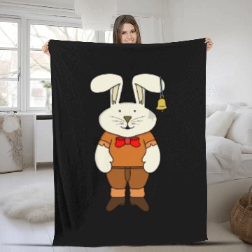 Discover Bunny with a bell in his ear Fleece Blankets