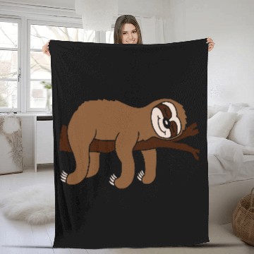 Discover design tired sloth sleeps Fleece Blankets