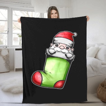 Discover Cute Kawaii Santa In Sock On Chimney Fireplace Fleece Blankets