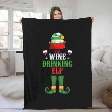 Discover Chistmas Season The Wine Drinking Elf Fleece Blankets