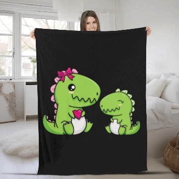 Discover Big sister brother dino siblings boy girl heart Fleece Blankets