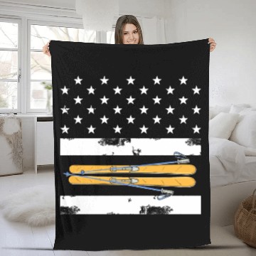 Discover Skiing Skier Fleece Blankets