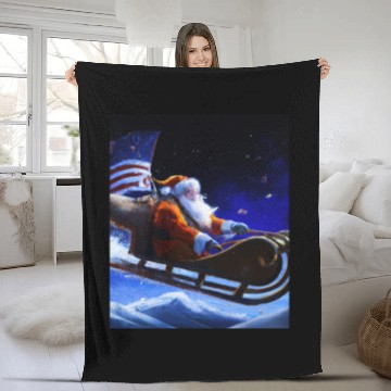 Discover Patriotic Christmas Santa Claus With Sled And US Fleece Blankets
