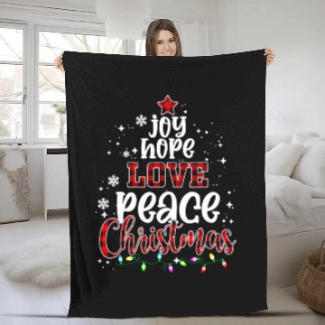 Discover Joy Hope Love Peace Christmas Red Buffalo Plaid Fleece Blankets