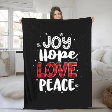 Discover Joy Hope Love Peace Red Buffalo Plaid Christmas Fleece Blankets