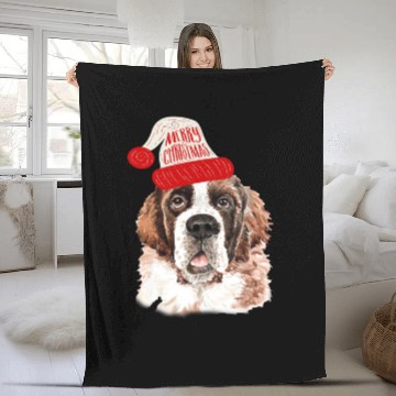 Discover Black Base Saint Bernard Christmas Gift for Dog Fleece Blankets