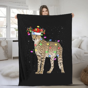 Discover Cheetah Lover Xmas Lighting Santa Cheetah Christma Fleece Blankets