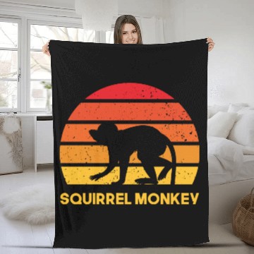 Discover squirrel monkey sunrise sundown design Fleece Blankets