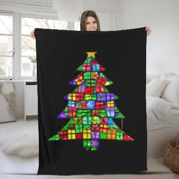 Discover Christmas Tree Mosaic Church Window Fleece Blankets