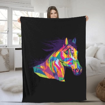 Discover Colorful pop art horse portrait - pony Fleece Blankets