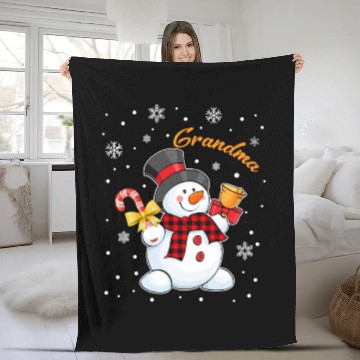 Discover Grandma Snowman Candy Cane Christmas Red Plaid Fleece Blankets