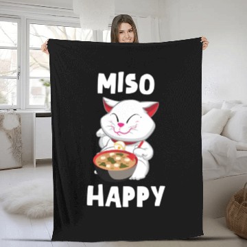 Discover Miso Happy Funny Japanese Cat Miso Fleece Blankets