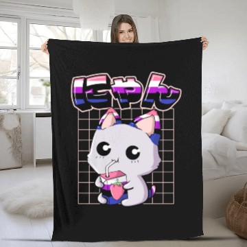 Discover Genderfluid Pride Kawaii Cat Strawberry Milk Fleece Blankets