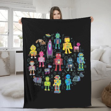 Discover Robots in Space grey fun Robot Fleece Blankets
