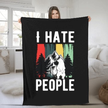 Discover Vintage Camping Costume Of Bear Says I Hate People Fleece Blankets