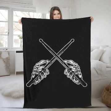 Discover Drummer Drum Sticks Rock & Roll Skeleton Horns Per Fleece Blankets