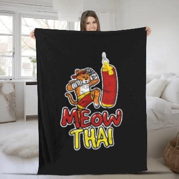 Discover Muay Thai Cat Meow Thai Muay Thai Fighter Kickboxi Fleece Blankets