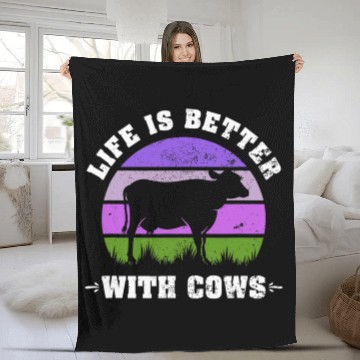 Discover Life is Better With Cows Funny Cattle Farming Fleece Blankets