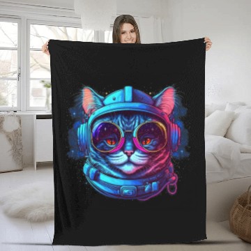 Discover Space Cat Fleece Blankets