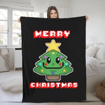 Discover Merry Christmas I Xmas I 8 Bit Pixelated Fleece Blankets