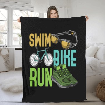 Discover Children Triathlet Swim Bike Run Triathlon Fleece Blankets