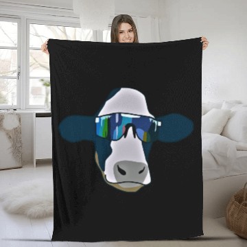 Discover cow wearing Polarized lens funny farm Fleece Blankets