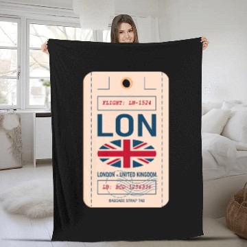 Discover LONDON (LON) Airline Luggage tag United Kingdom Fleece Blankets