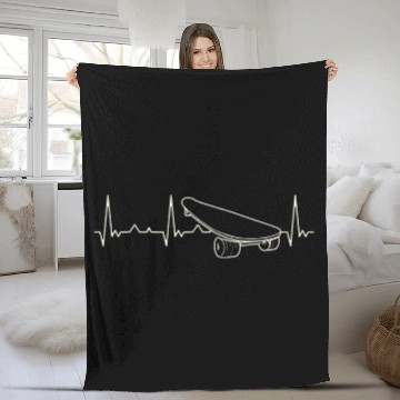 Discover Skateboard Longboard. Heart. Love. EKG. Pulse. Fleece Blankets
