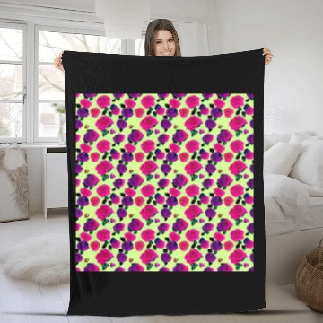 Discover Purple Pink roses yellow background Fleece Blankets