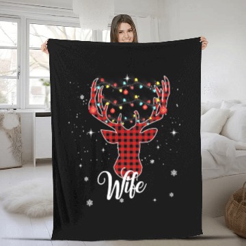 Discover Christmas Pajamas Buffalo Plaid Deer Lights Wife Fleece Blankets
